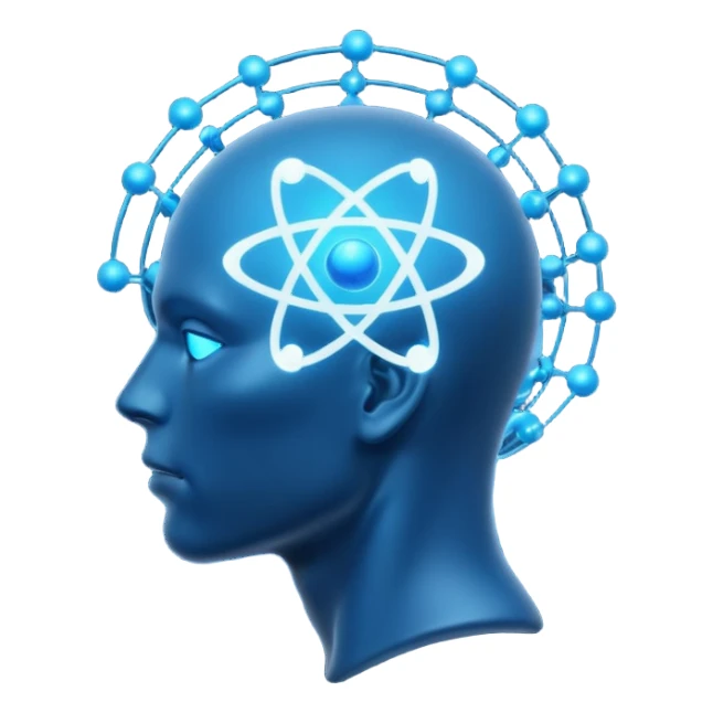 human head silhouette with atom symbol inside sticker