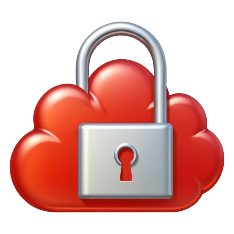 a red glowing cloud with a padlock sticker