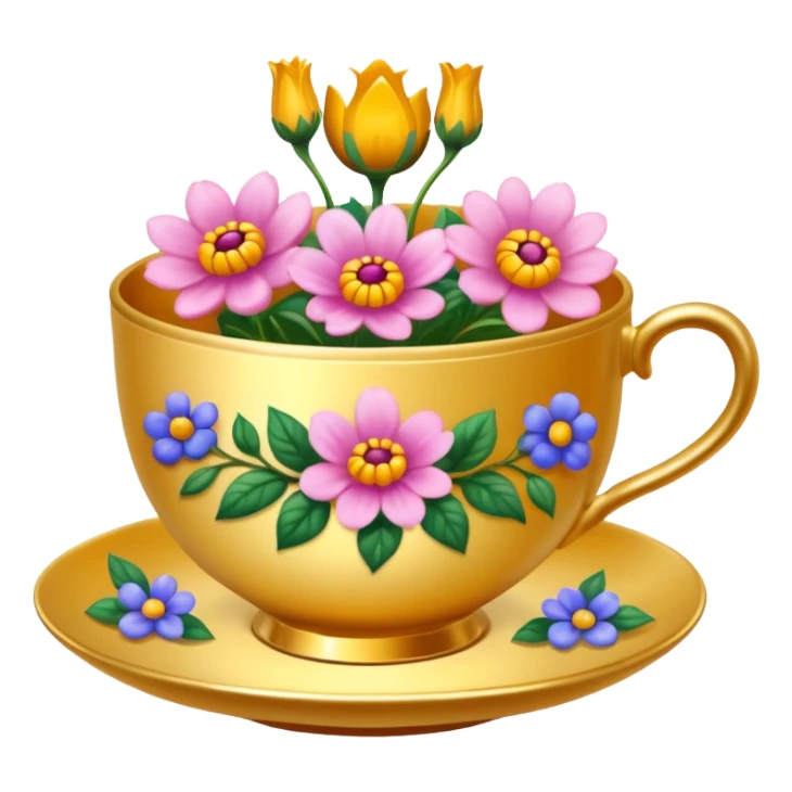 Golden teacup with flowers inside teacup  sticker