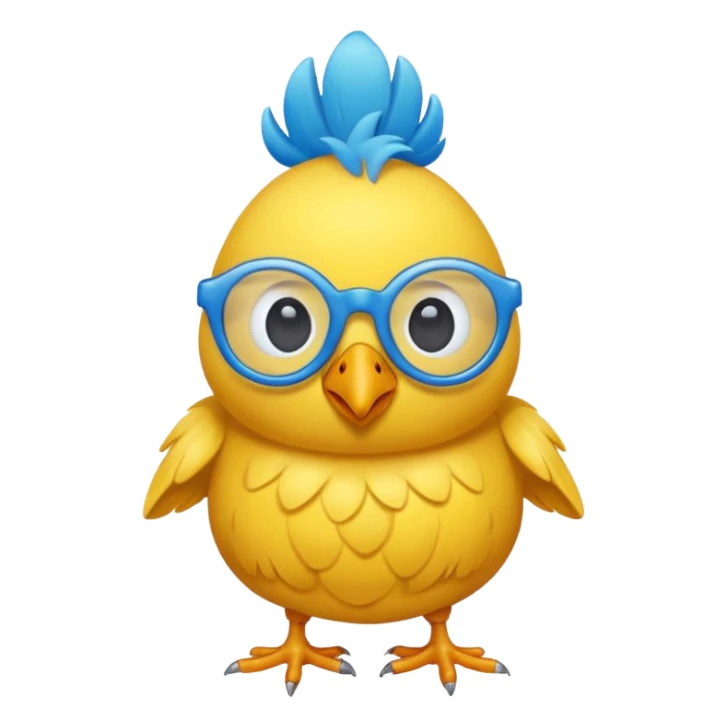 Pollito amarillo con gafas de marco azul sticker
