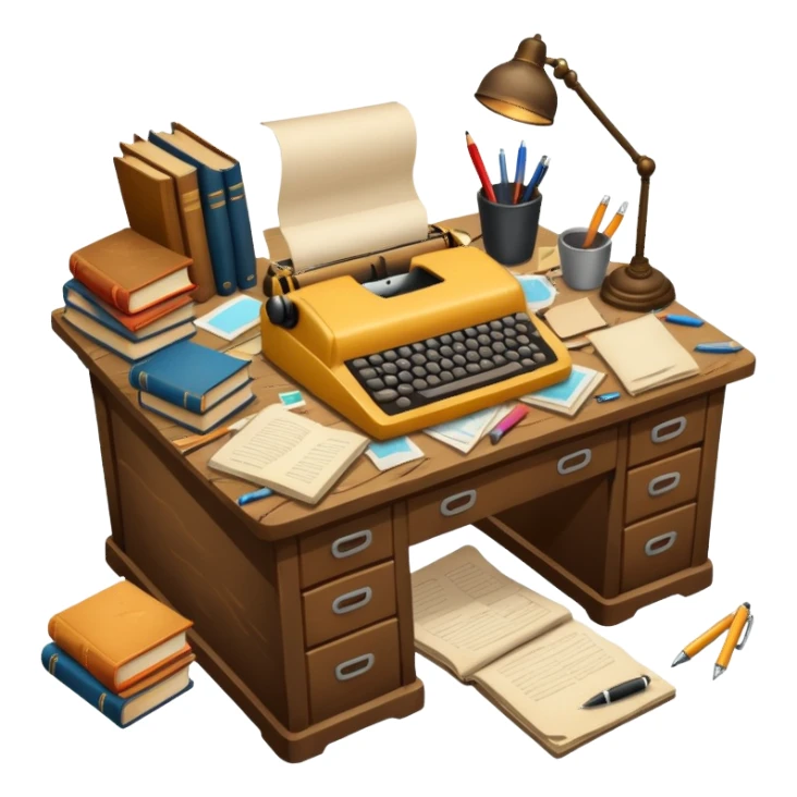 Messy Desk with books and pens sticker