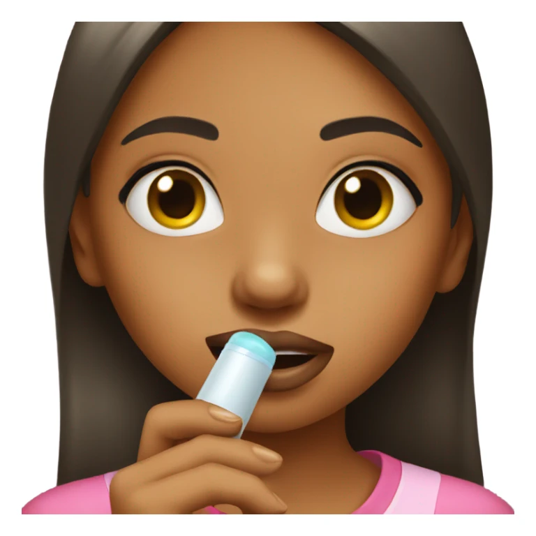 a girl applying lip balm sticker