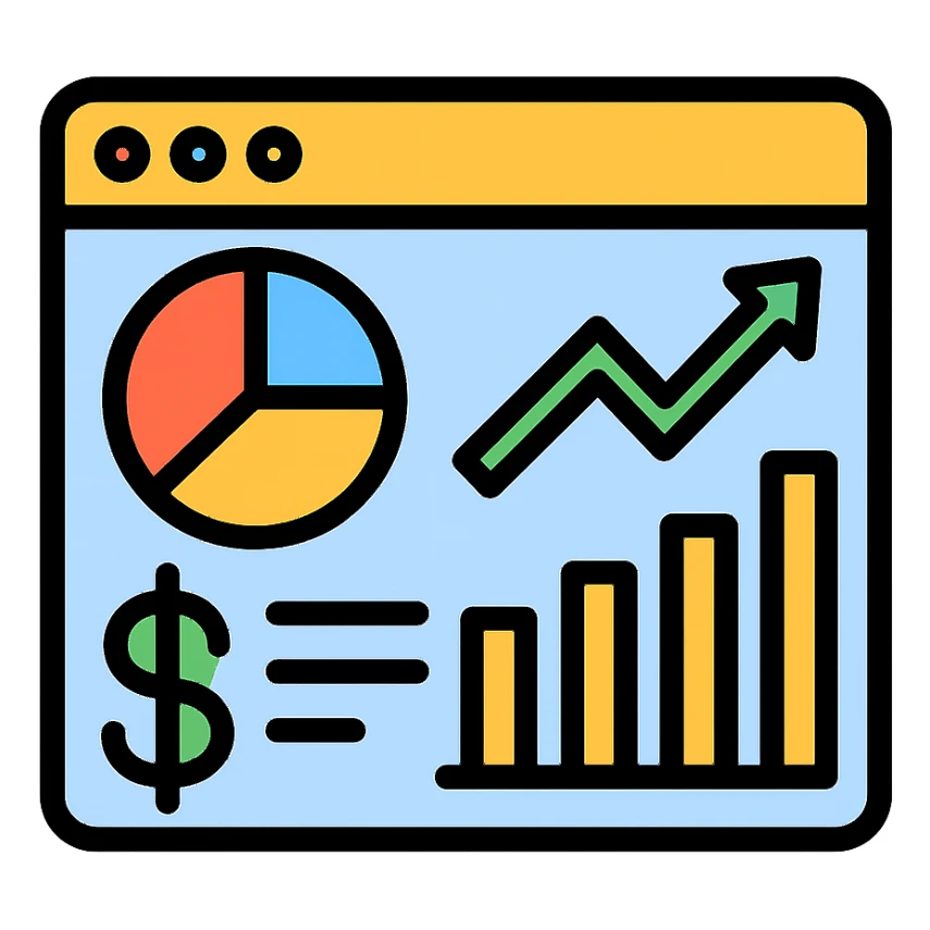 dashboard showing financial metrics, modern icon style sticker
