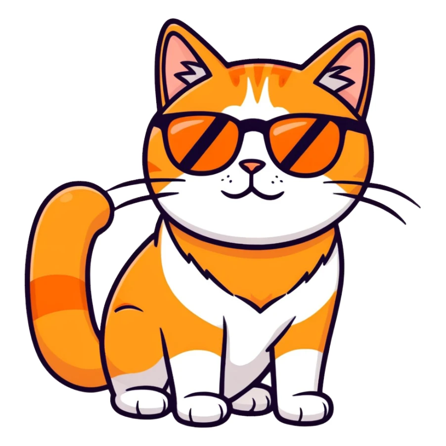 Orange cat with long fur with sunglasses sticker