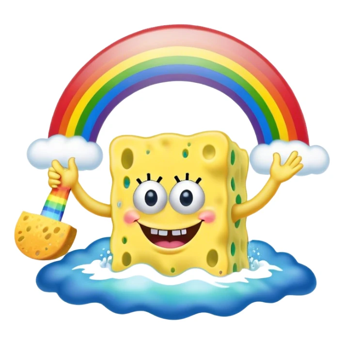 Sponge bob making a giant rainbow sticker