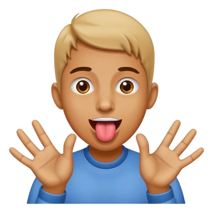 Sticking tongue out with hands gliding through sticker