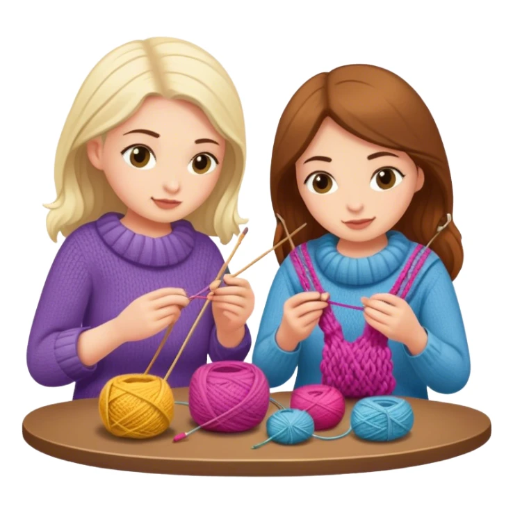 Two girls knitting on their separate projects  sticker