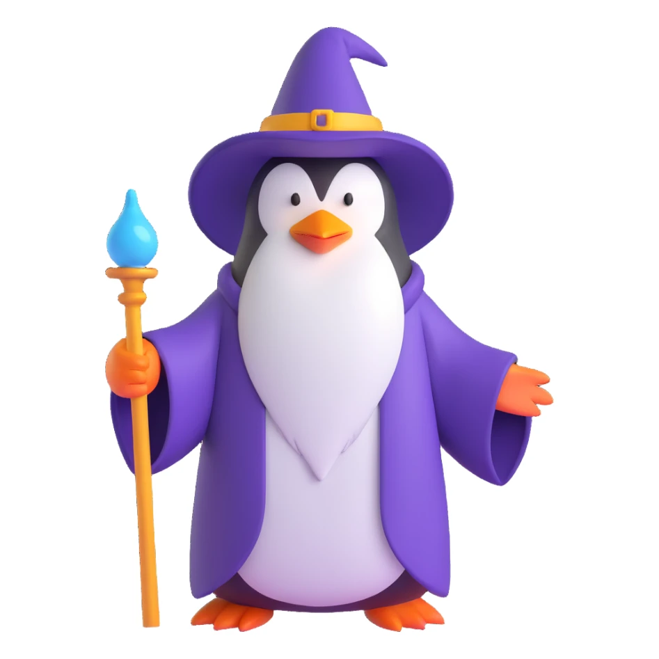 penguin wizard with a long beard and robe sticker