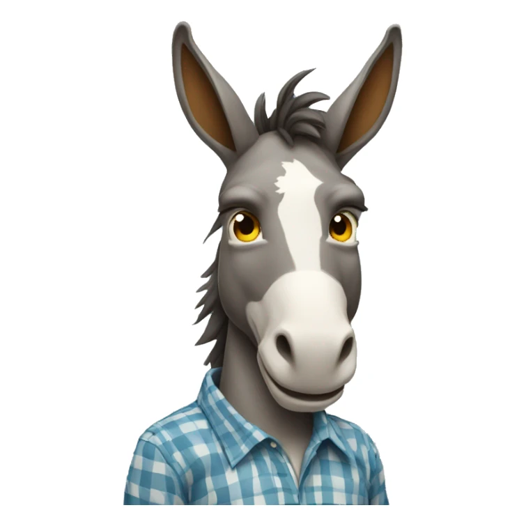 A donkey wearing check shirt and a dragon  sticker
