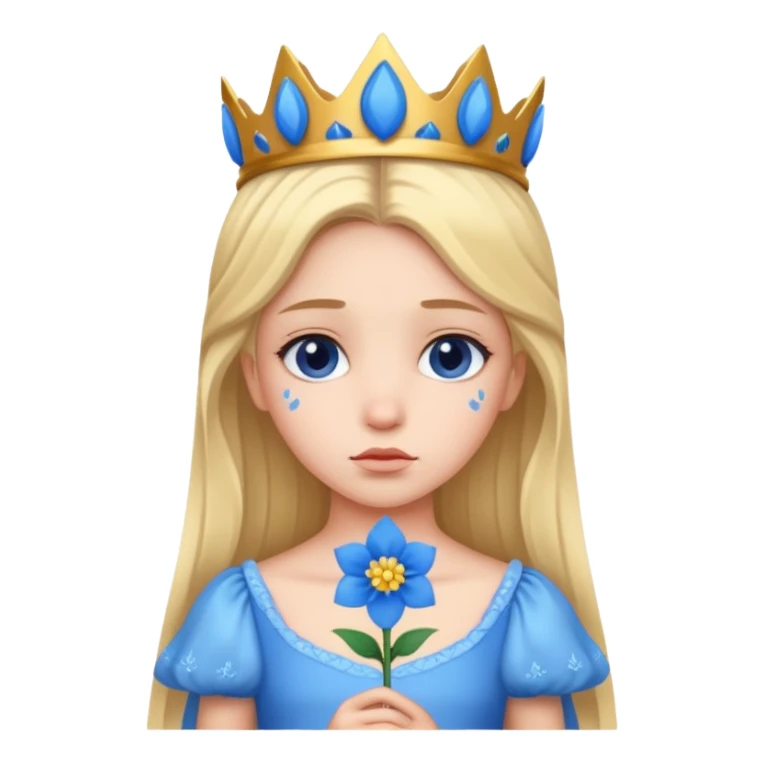 Sad princess holding blue flower sticker