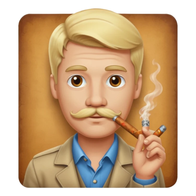 Blond guy with mustache and cigarrera sticker