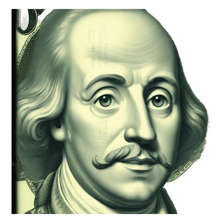 dollar bill with shakespeare sticker