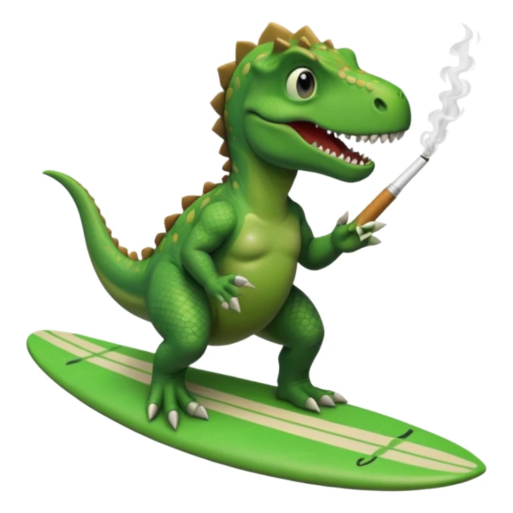 dinosual smokig a bluntwhile surfing sticker