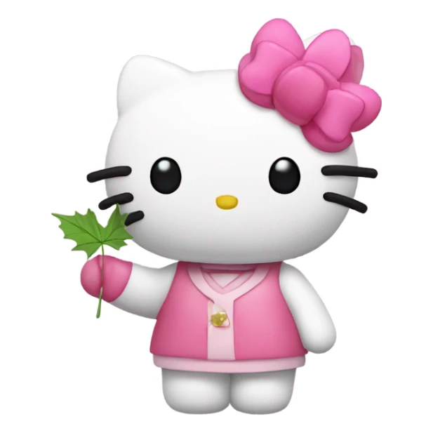 Hello kitty holding Pink maple leaf sticker