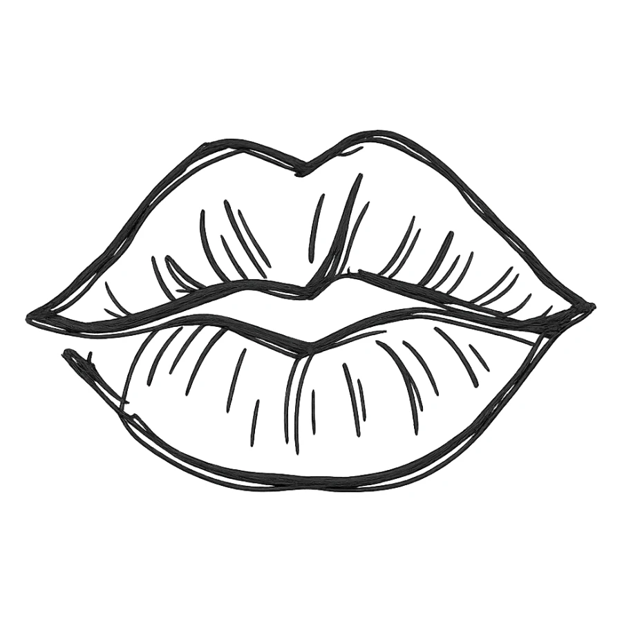 Create a clear and precise lipstick kiss mark exactly like the reference image, with sharp edges and uniform color, suitable for vector outline. No additional effects or textures, just a clean and consistent lipstick imprint. sticker