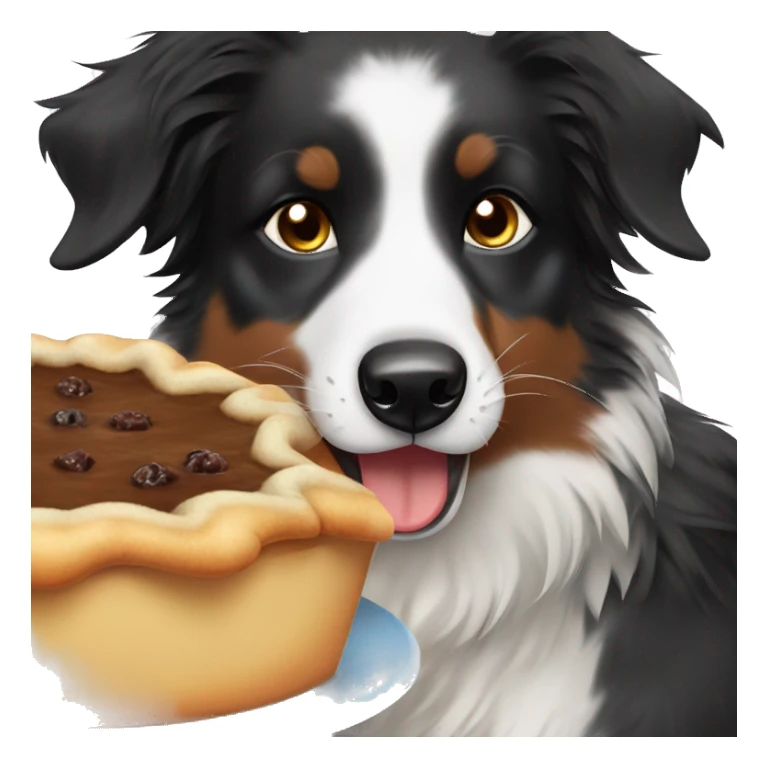 Small black australian shepherd dog eating pie  sticker