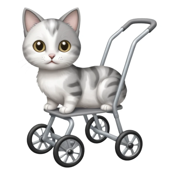 disabled grey and white small cat using a mobility walker for cats sticker