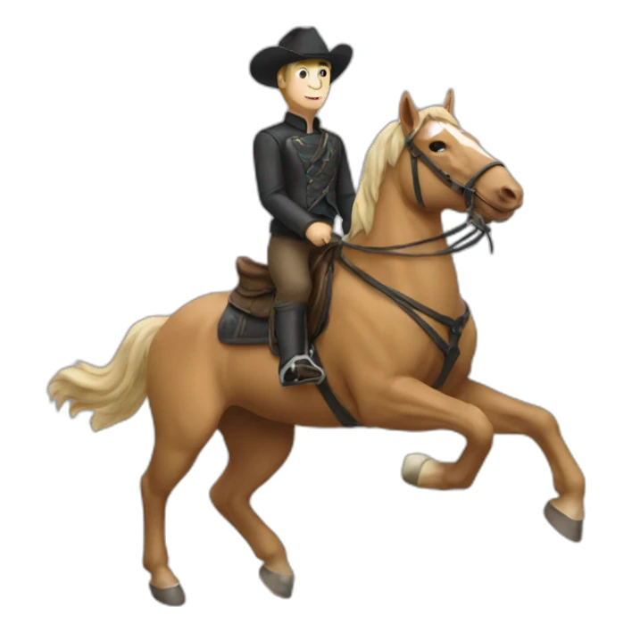 men riding horse with cat head sticker