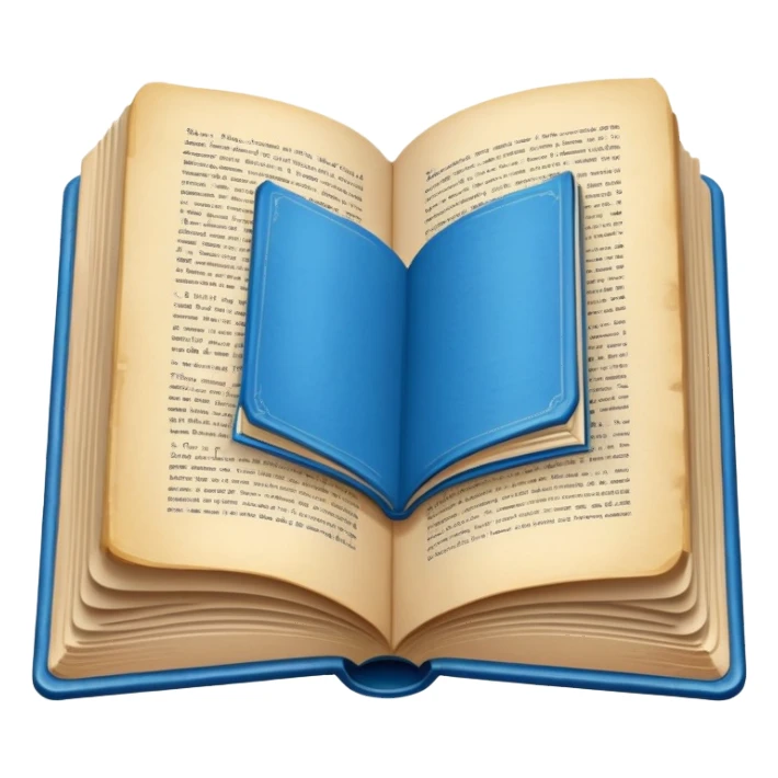 open book with blue cover sticker