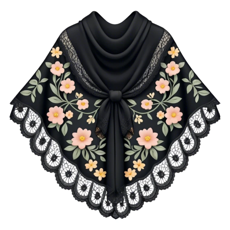 A simple black lace shawl with a delicate design sticker