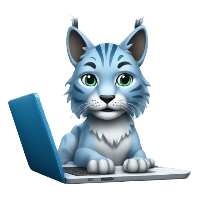 A blue lynx with a laptop sticker