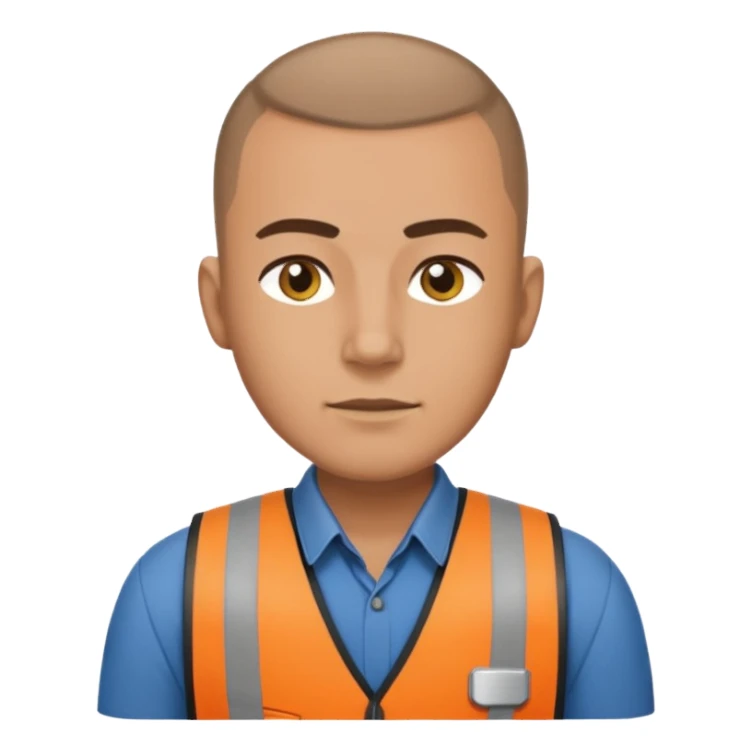 Security guard with buzzcut, vest on with button up underneath sticker