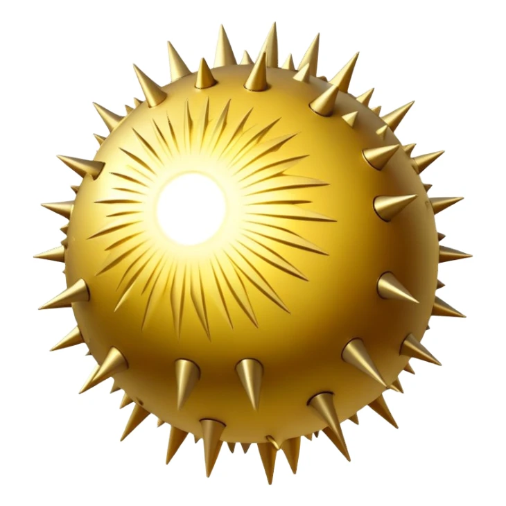 A spherical creature covered in retractable pyramid-shaped spines that can detach and orbit around its core body, which appears as a translucent orb filled with swirling golden particles.

 sticker