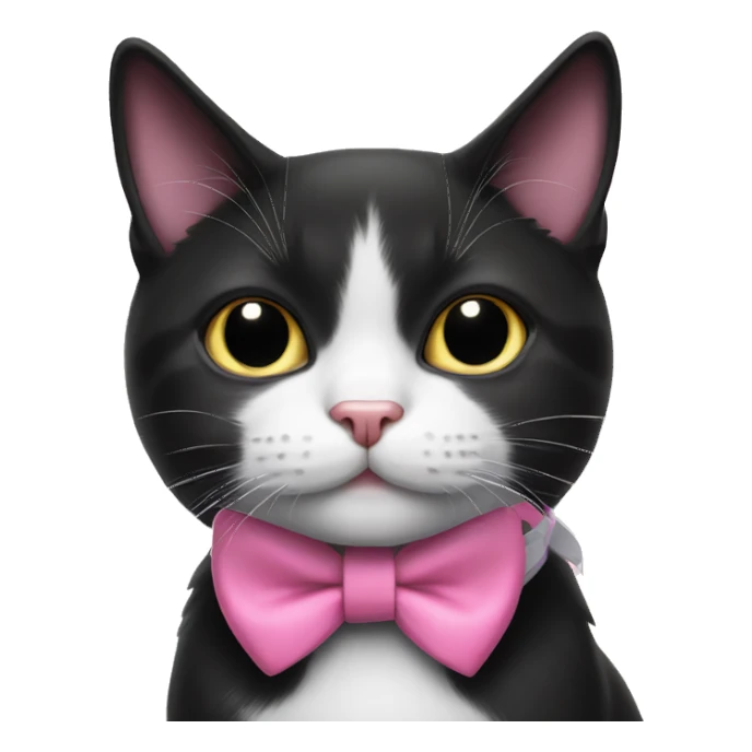 Black and white cat with pink bow collar sticker