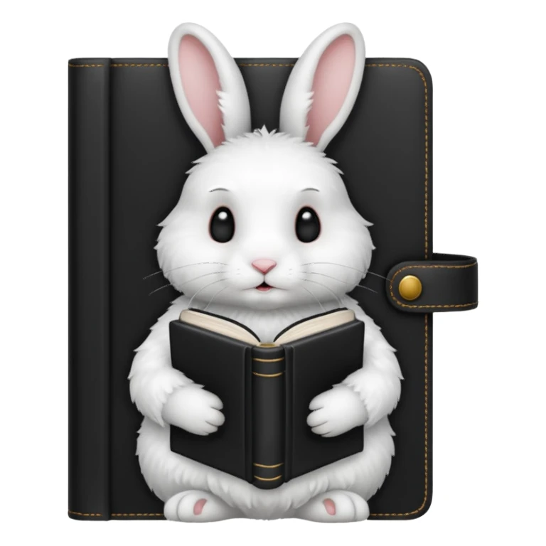  white rabbit with black book sticker