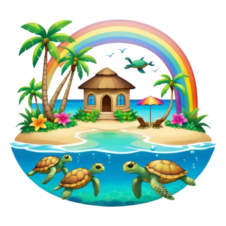 Rainbow on a paradise island with turtles  sticker