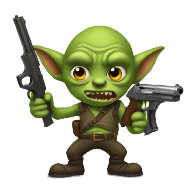 Goblin emoji holding a gun sticker