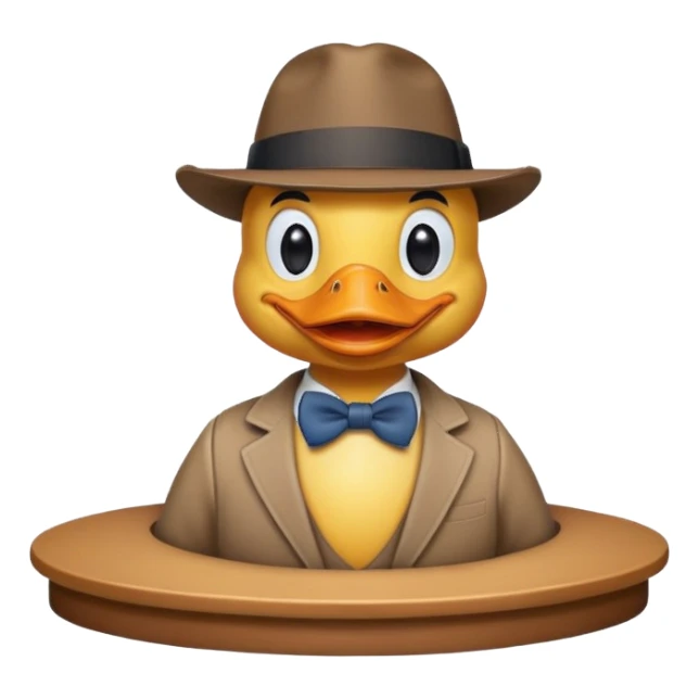 duck with a fedora, on a comedy stage, smiling sticker