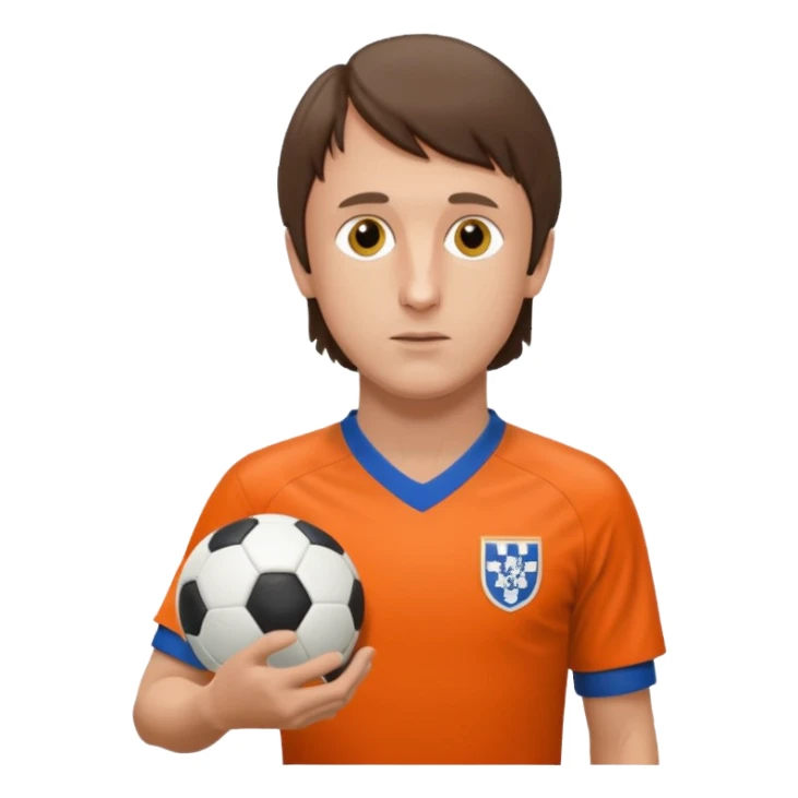 Молодой Йохан кройф в форме сборной нидерландов образца 1974 года стоит и внимательно смотрит на свои часы на одной руке, между второй рукой и торсом он держит футбольный мяч sticker