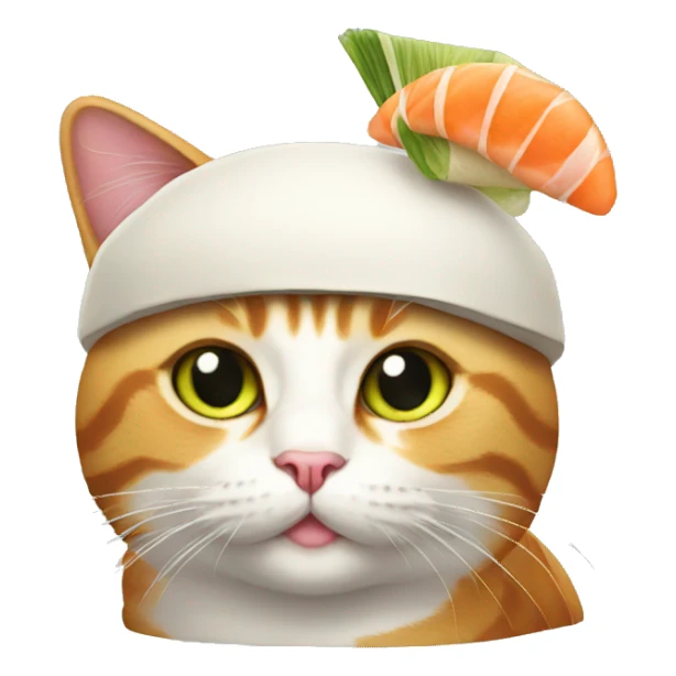 Cat wearing a sushi hat sticker