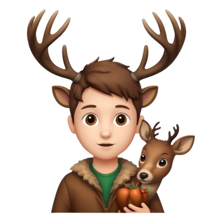 A kid holding a deer head sticker