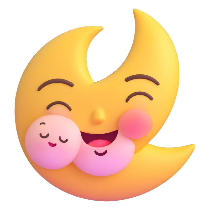 sleepy moon with blushing cheeks 3D emoji style sticker