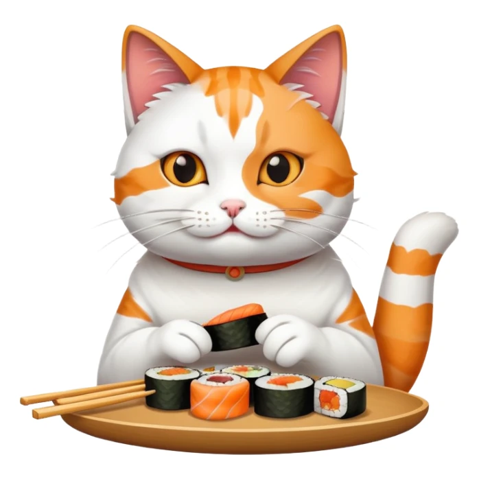 cat eating sushi and enjoying it sticker
