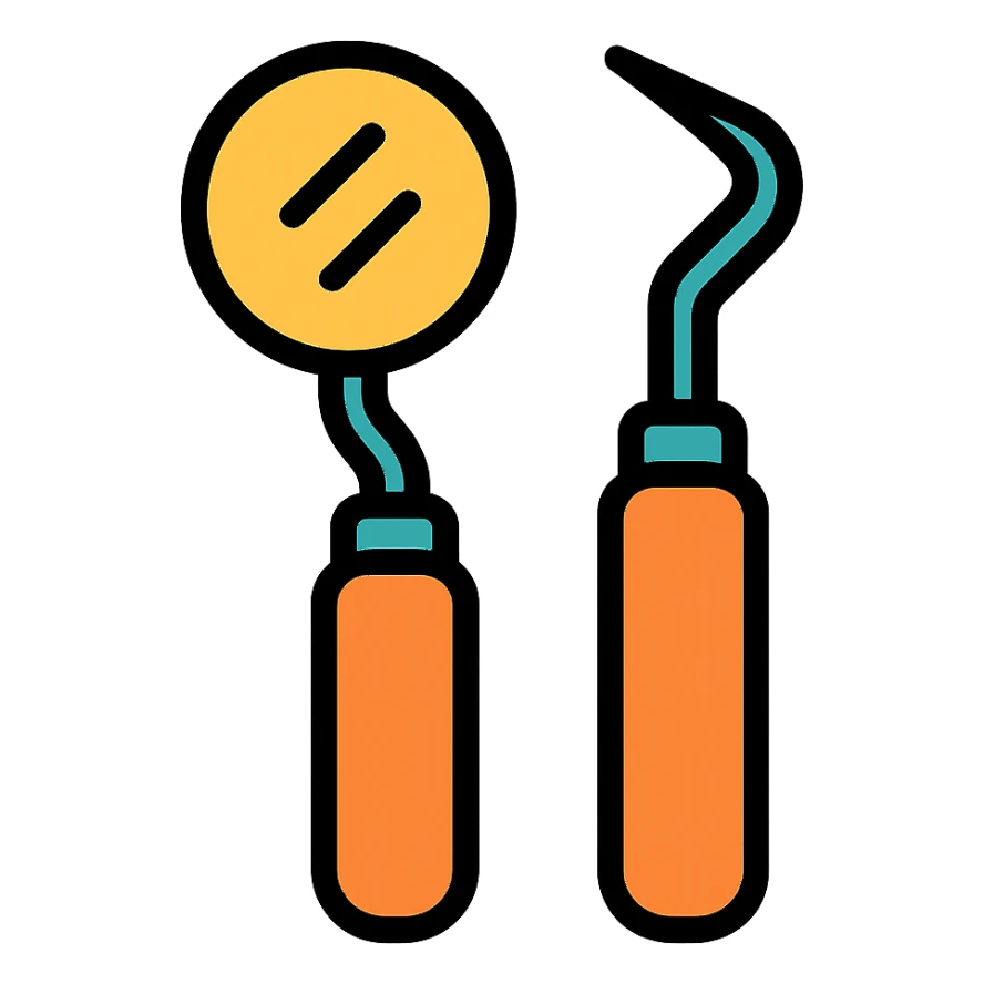 a dental mirror and explorer sticker