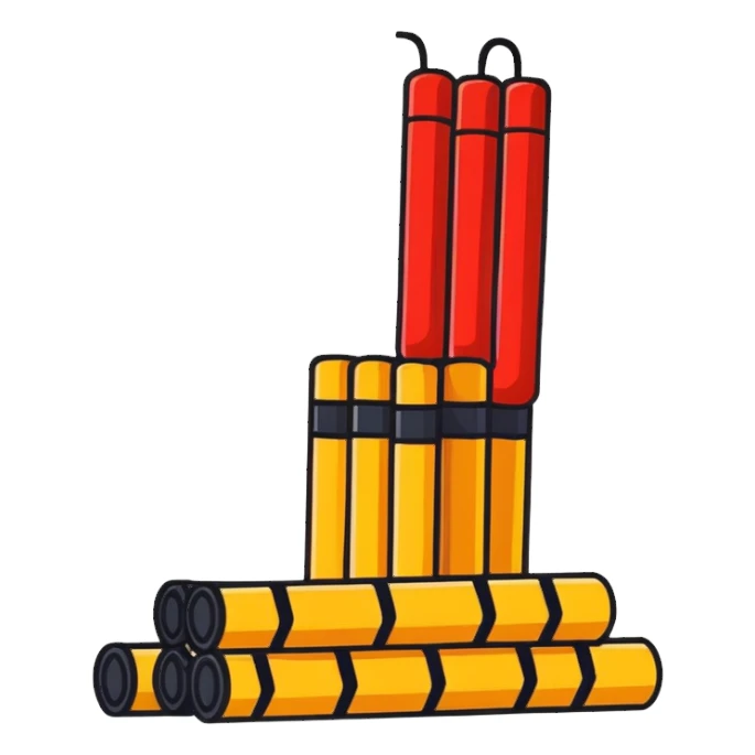 stack of dynamite sticks with fuse sticker