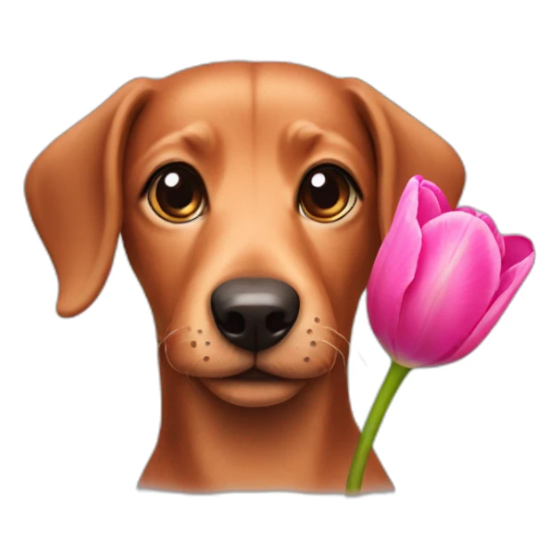Teckel dog with a pink tulip sticker