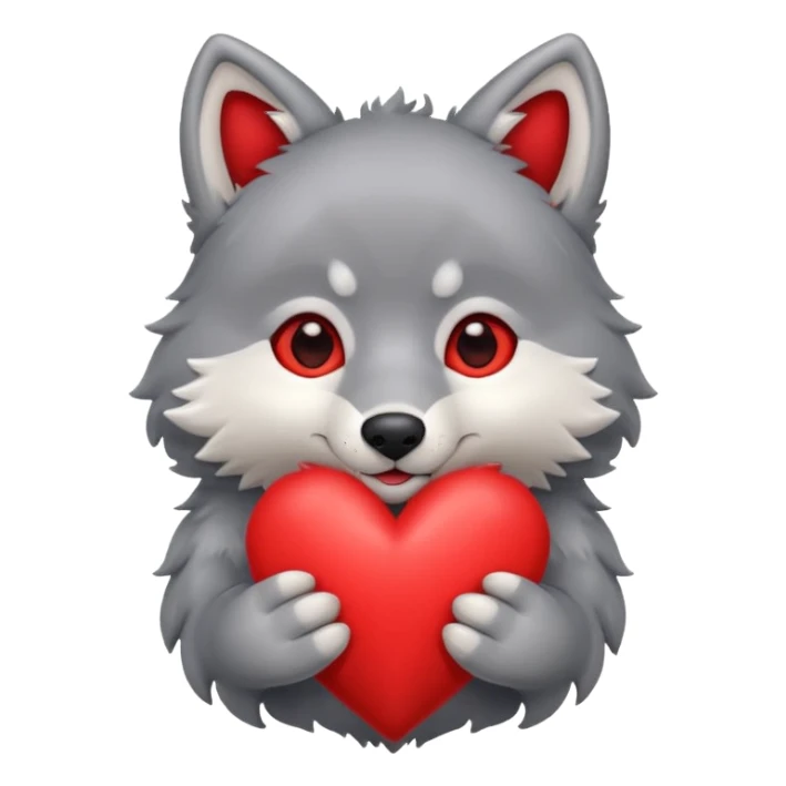 cute wolf holding a heart sticker
