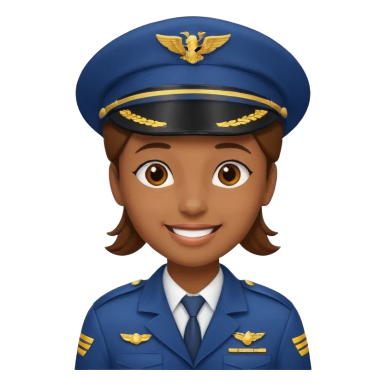 Young, brown skin, wearing pilot uniform include hat sticker