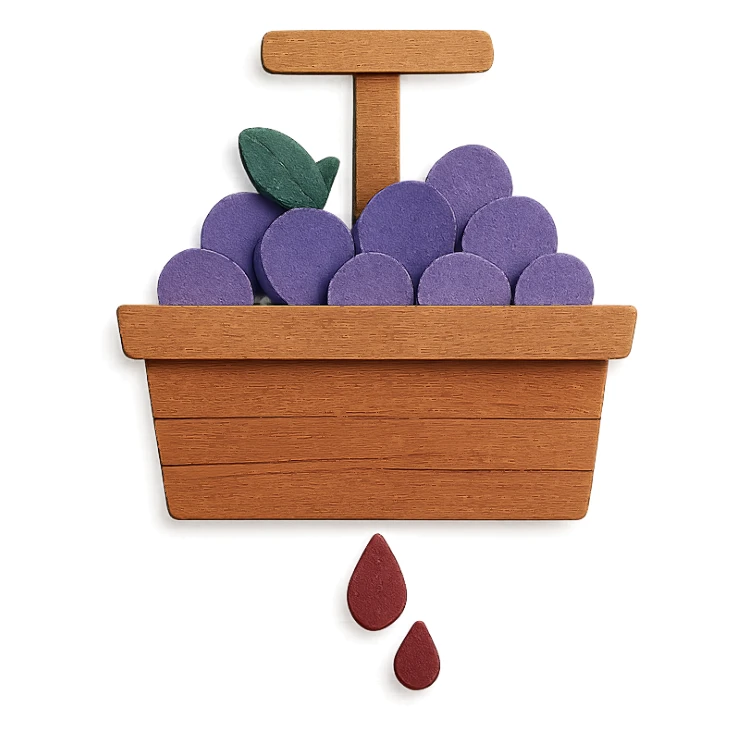 icon representing the 'crushing' step in wine making process, paper craft style sticker