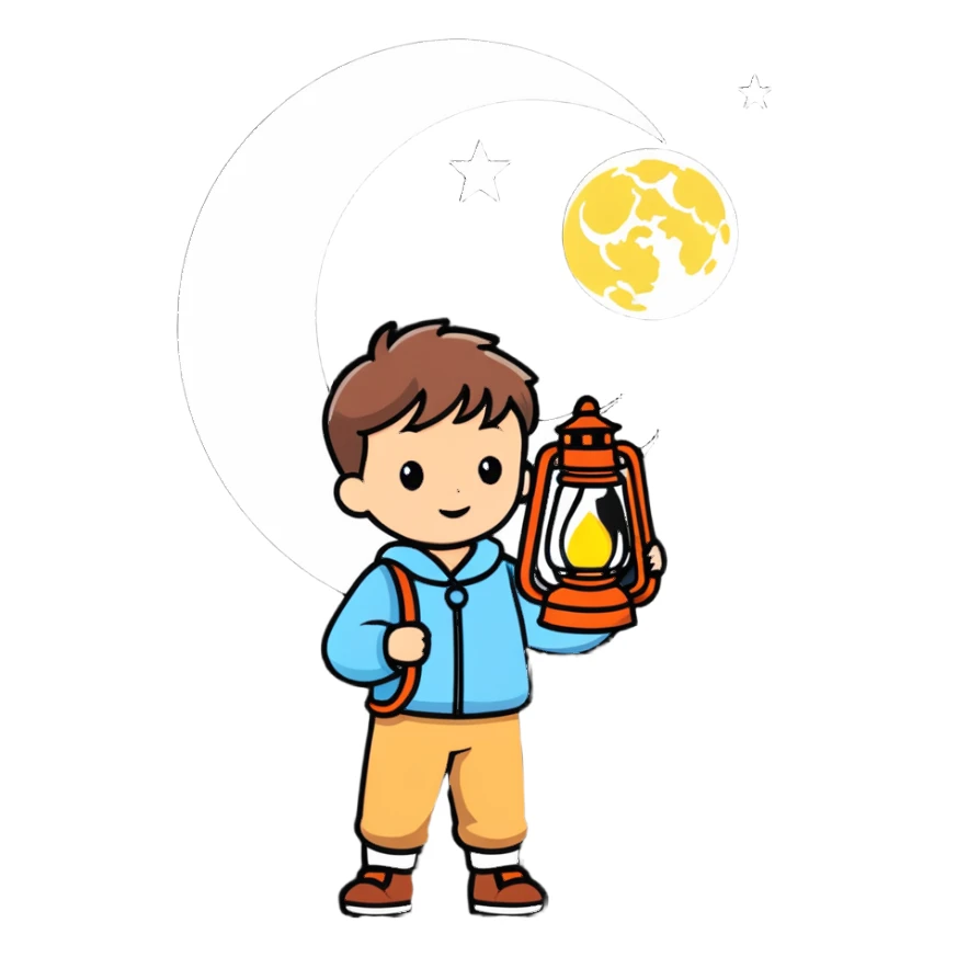little boy holding a lantern with a moon design sticker