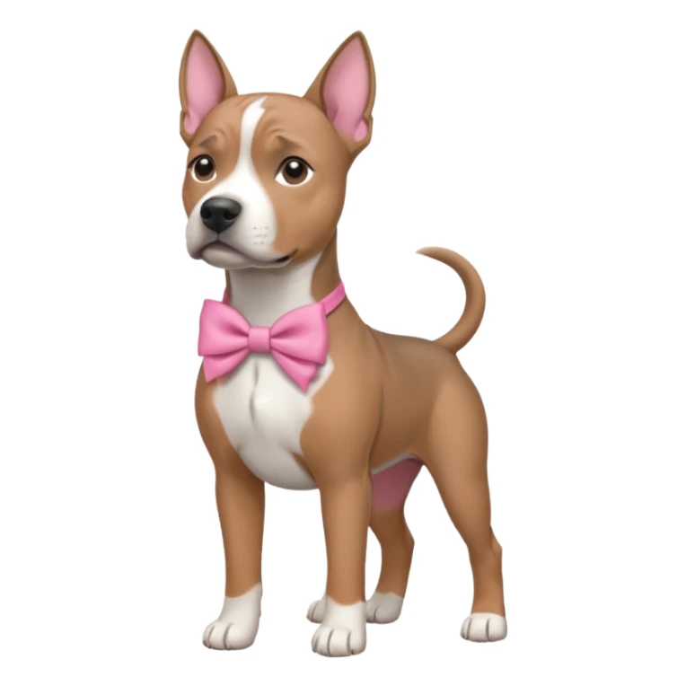 Gray amstaff with a pink bow sticker