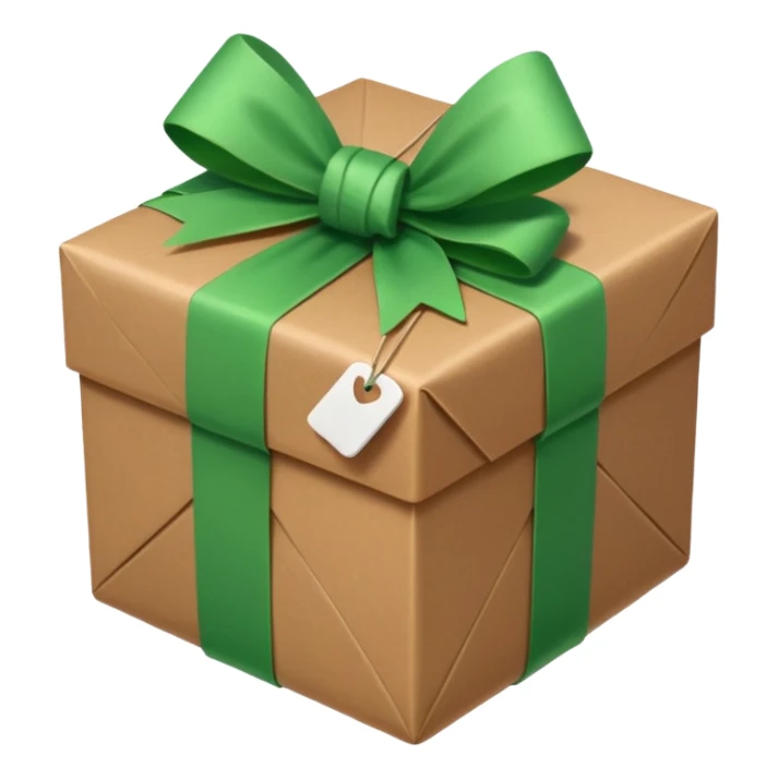a brown package  bow with green checkbox in the corner sticker