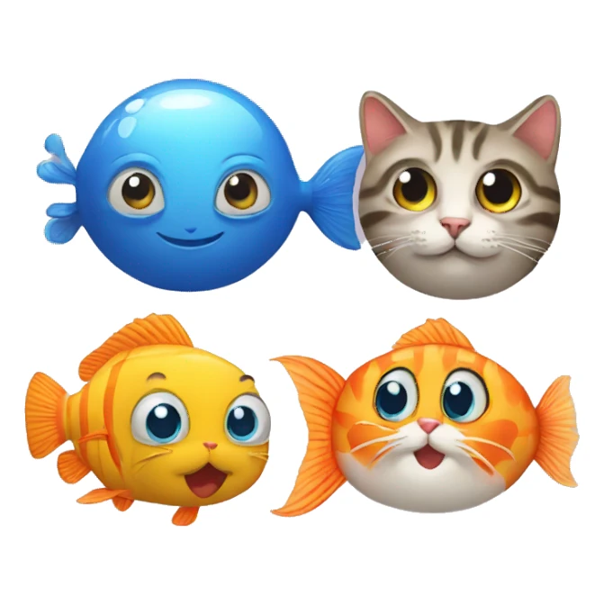 fish a ball and a cat sticker