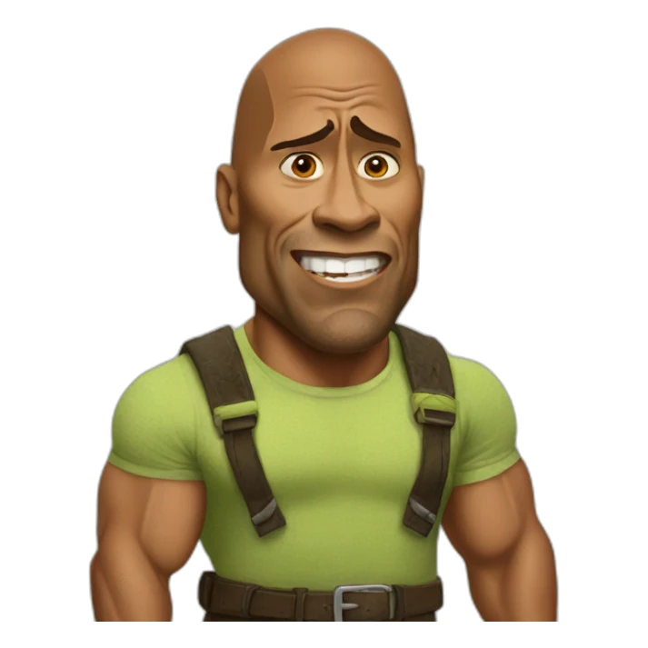 dwayne johnson, with shrek face, angry sticker