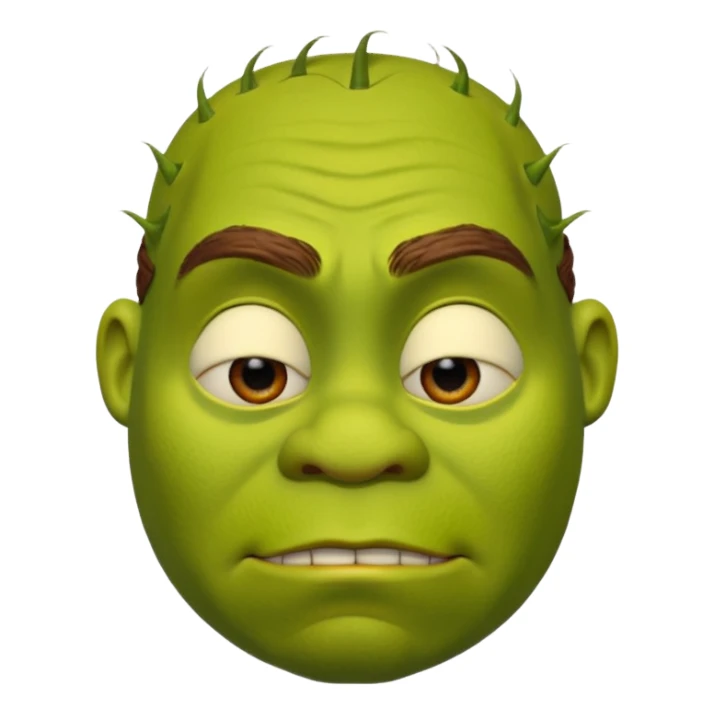 Shrek emoji face showing a 🤨 sticker
