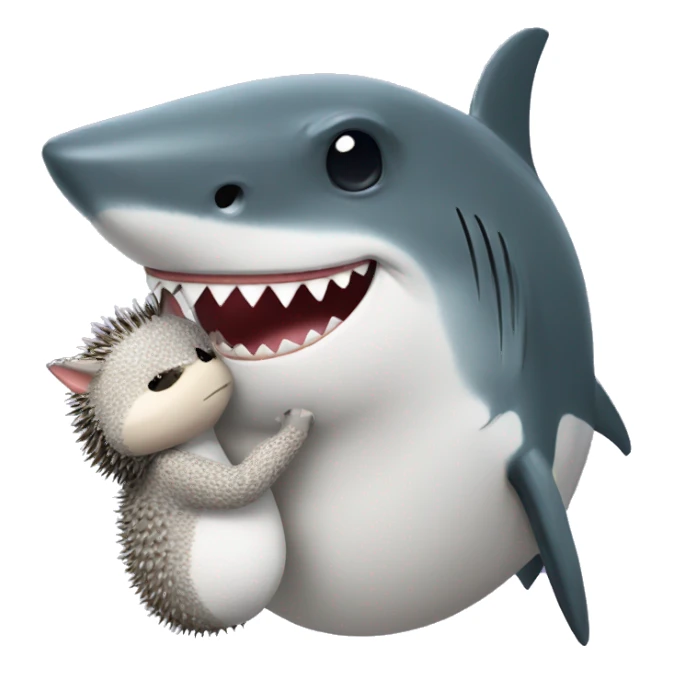 a shark hugging a cute hedgehog sticker
